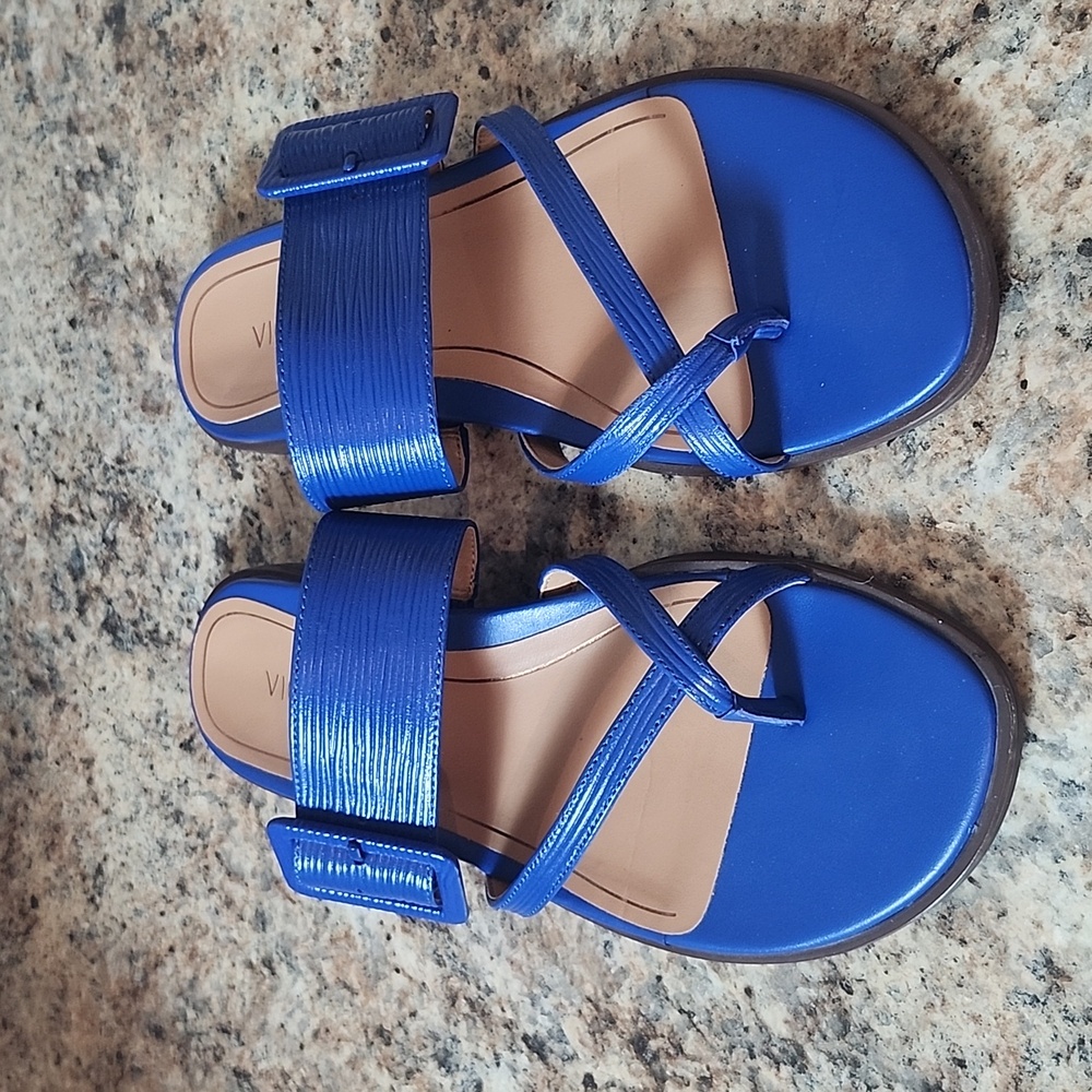 VIONIC Julep Leather Women Dressy Supportive Bold Buckle Sandals Size 8 EU 38.5